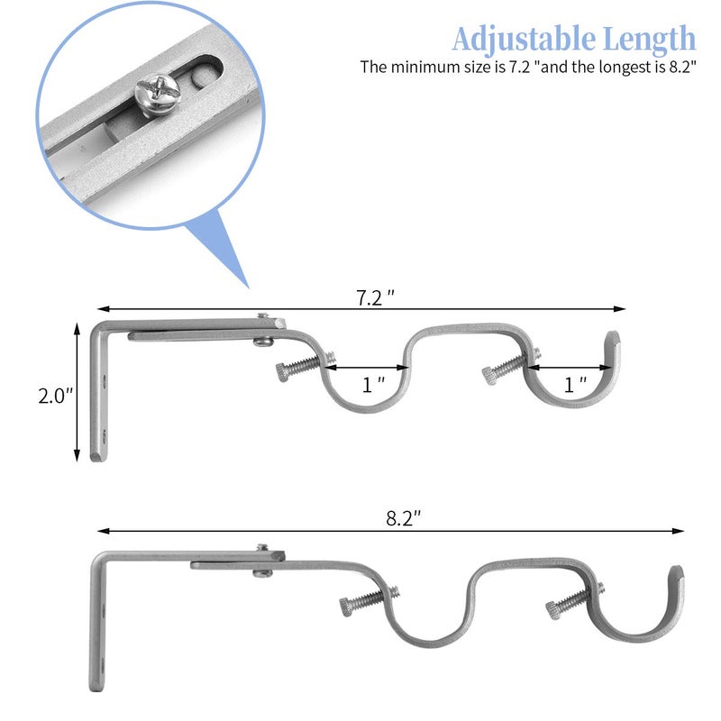 Anndason Heavy Duty Curtain Rod Brackets - Adjustable Double Rod Holders 1 Inch (8 PCS, Silver) - Image 3